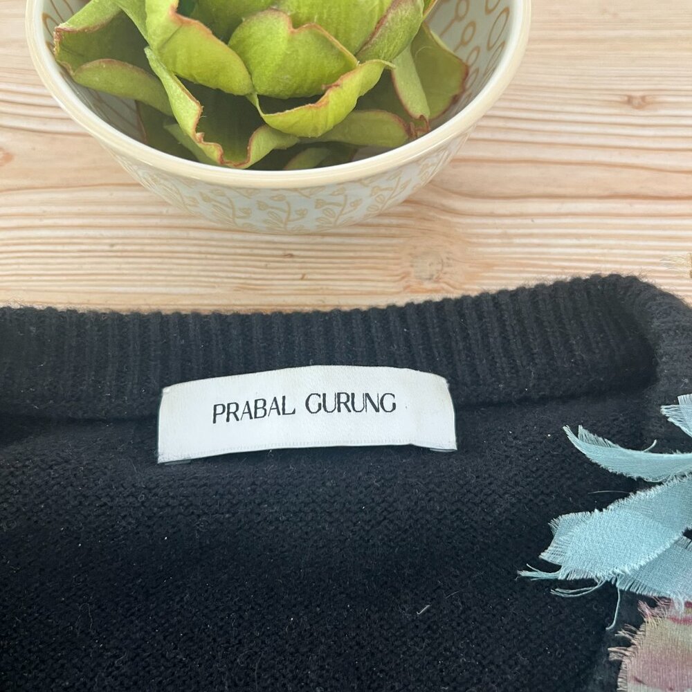 Prabal Gurung Black Cashmere Sweater w/ Floral Crystal Appliqués Sz S - Picture 4 of 5